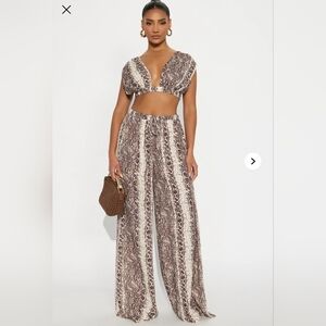 Fashion Nova Womens Wide-Leg Snake  Charmer Pant Set Size L